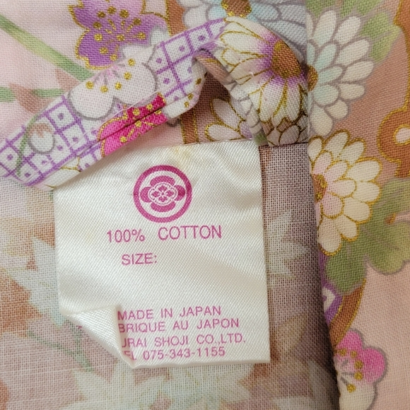Sakurai Shoji Floral Pink Kimono Robe One Size With Belt 100% Cotton - Picture 11 of 16